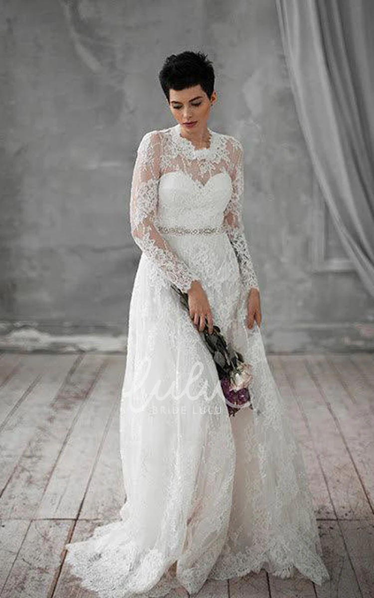 Long Sleeve Lace Wedding Dress with Natural Style