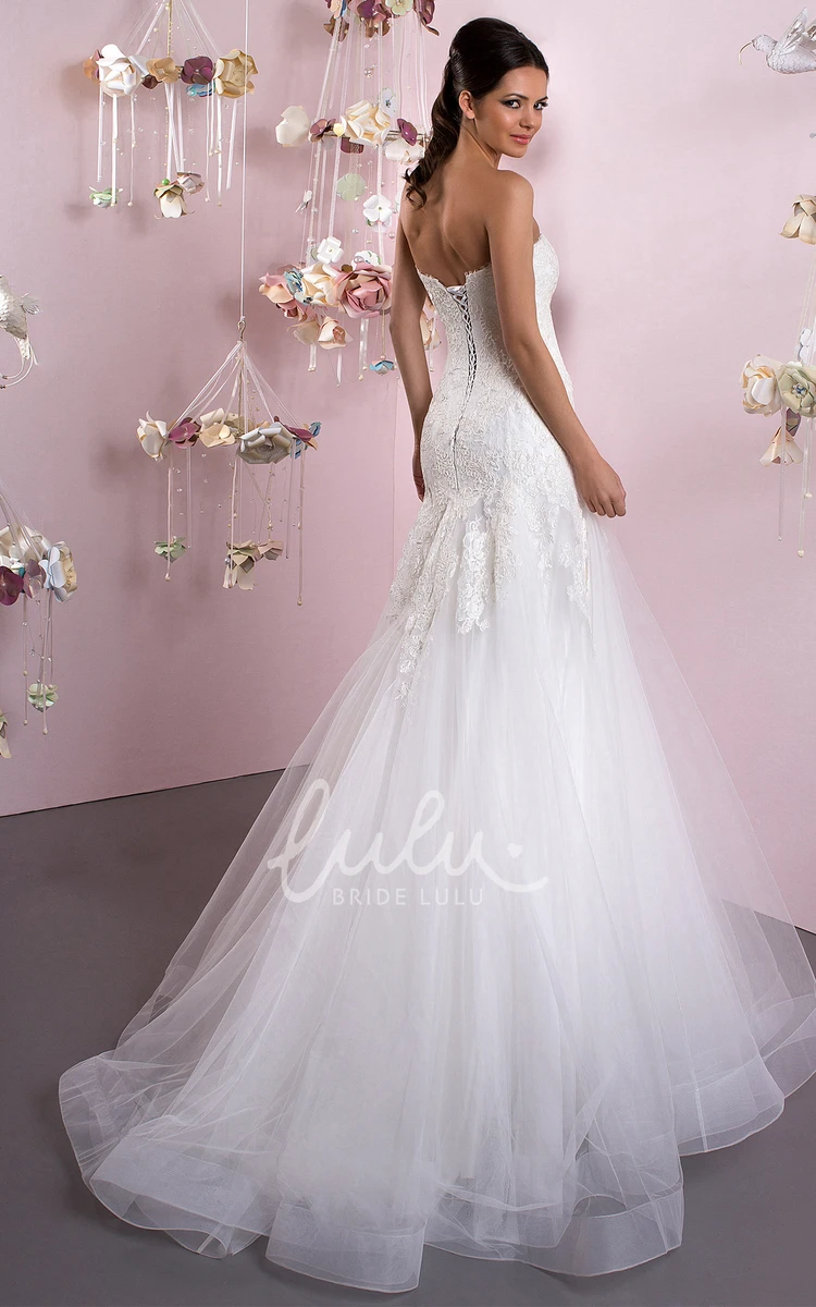 Sleeveless A-Line Tulle&Lace Wedding Dress with Court Train