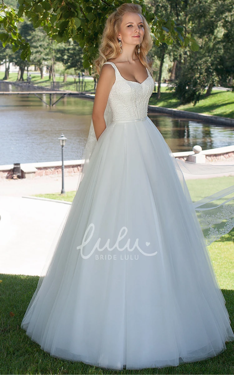 Beaded Tulle Wedding Dress with Corset Back Ball Gown Sleeveless