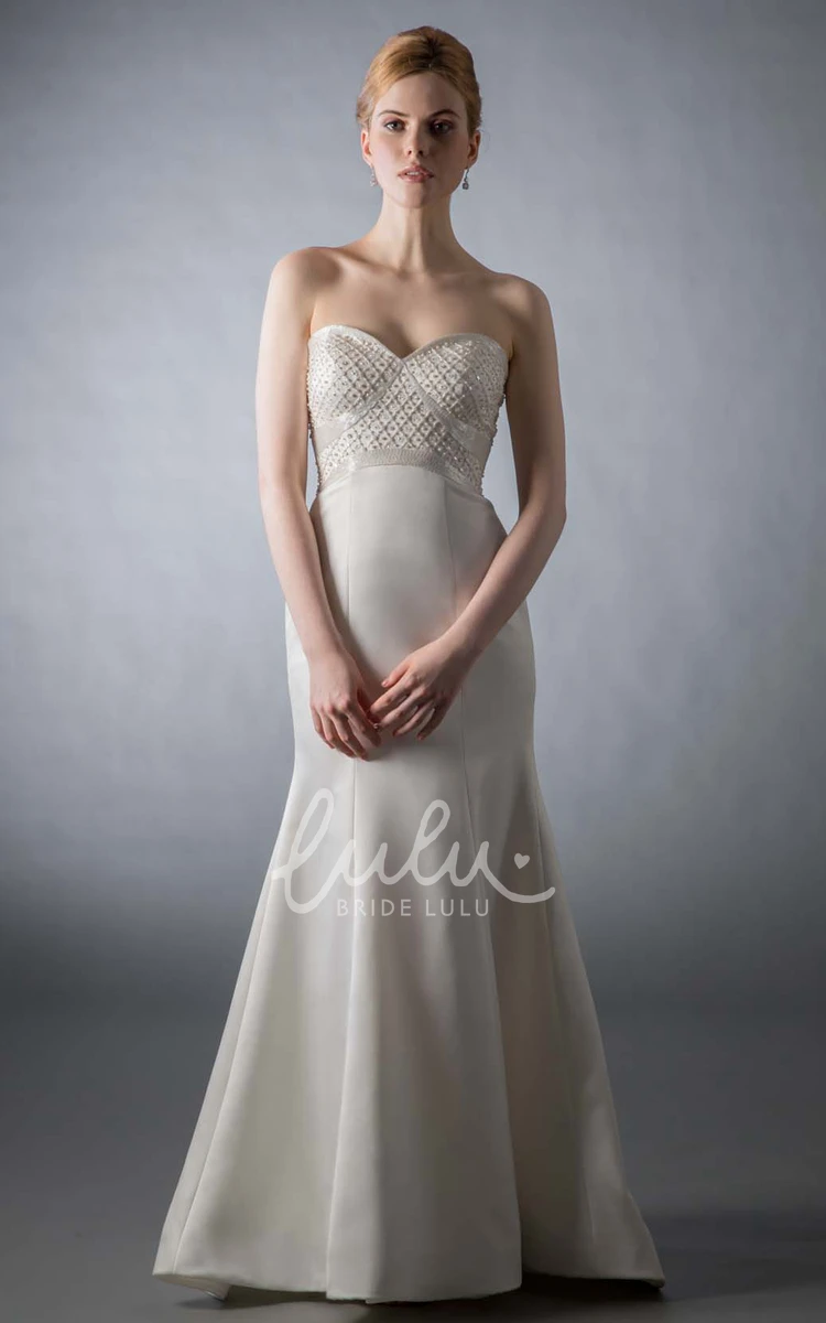 Sheath Sweetheart Beaded Satin Wedding Dress Floor-Length Sleeveless