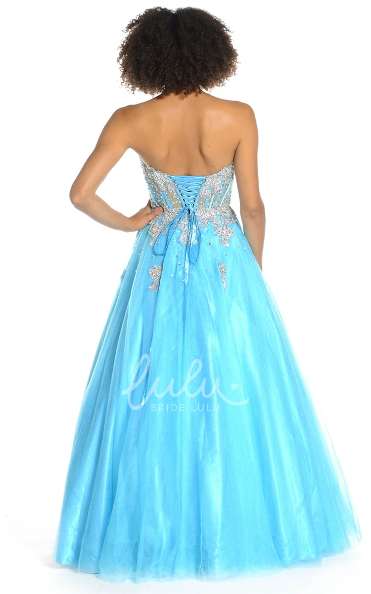 Sweetheart A-Line Beaded Tulle&Satin Prom Dress with Pleats Floor Length