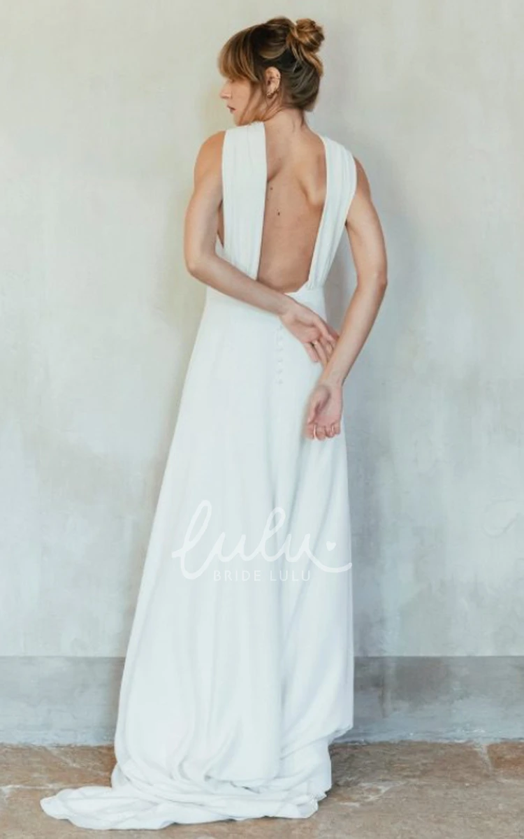 Satin A-Line Beach Wedding Dress with Open Back and Criss Cross Beach Wedding Dress