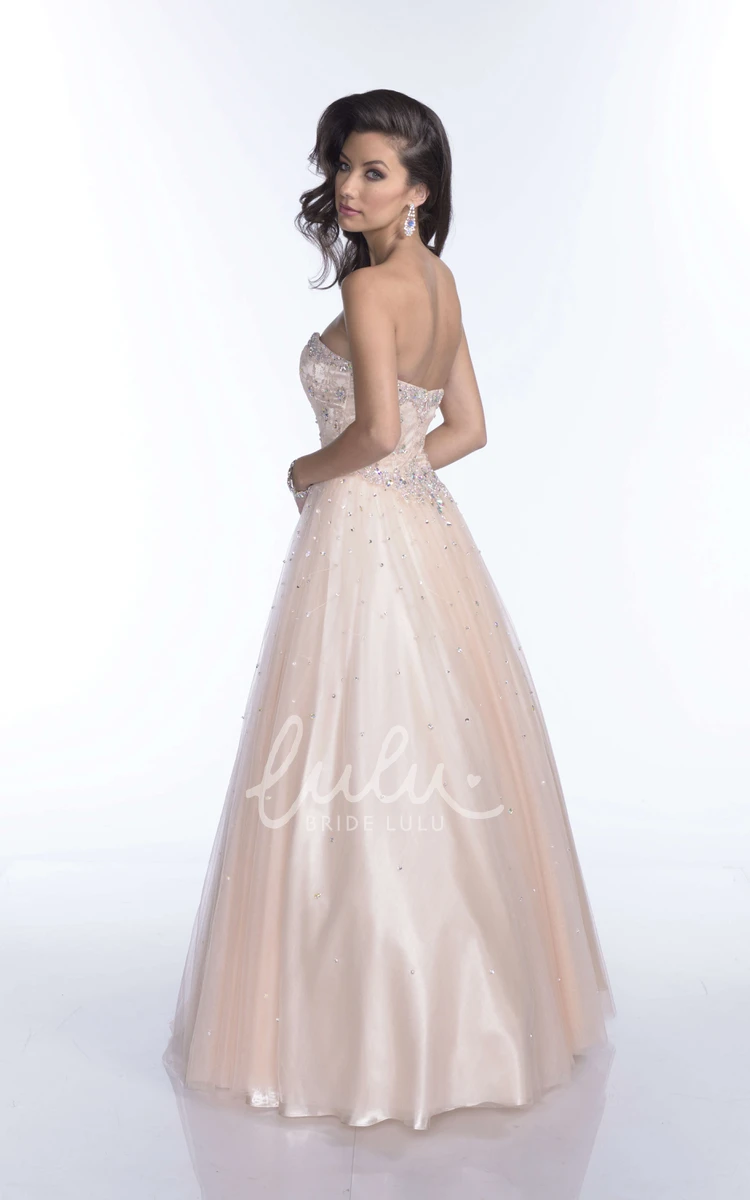 Open Back Sequin Embellished Sweetheart Prom Dress with A-Line Silhouette and Tulle Skirt