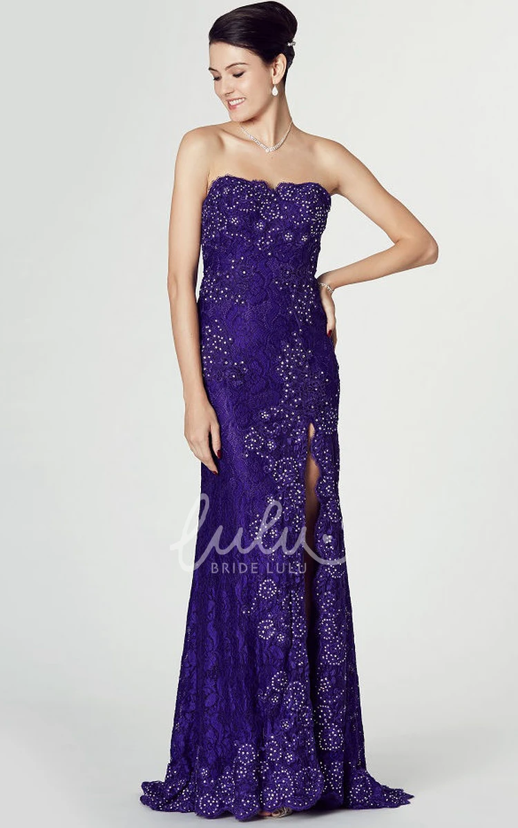 Lace Prom Dress with Beaded Strapless and Split Front Bridesmaid Dress