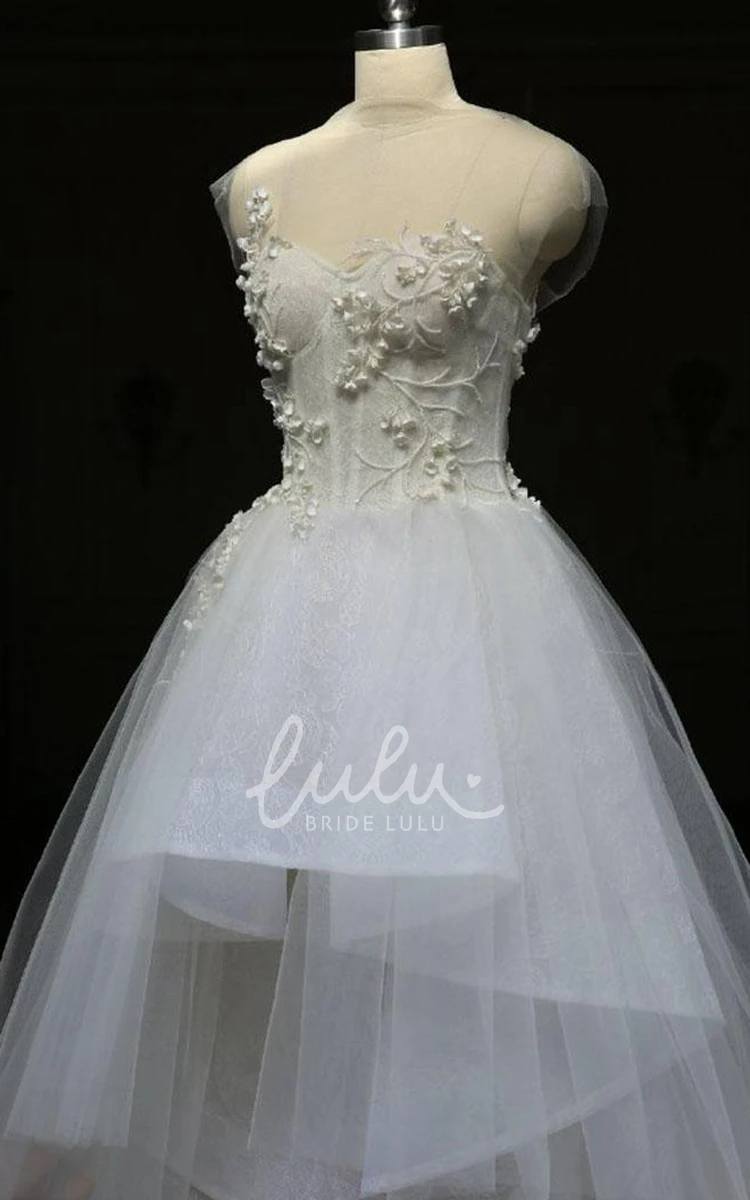 Tulle Lace Bell Beading Mini Dress with High Neck & Keyhole