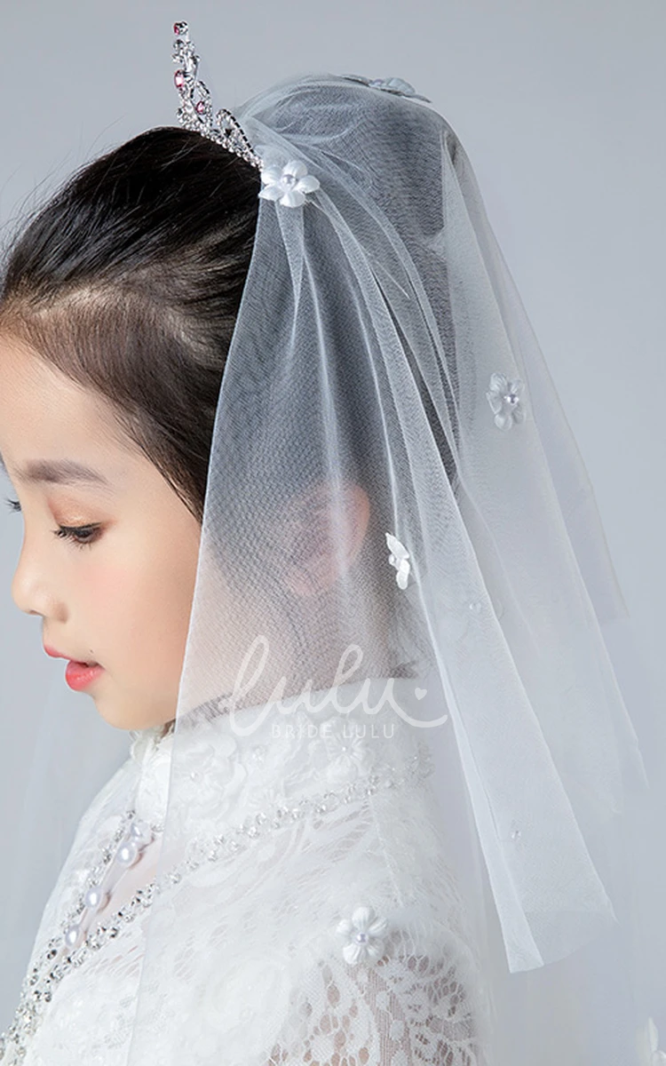 Double Layer Floral Tulle Flower Girl Veil Simple Style