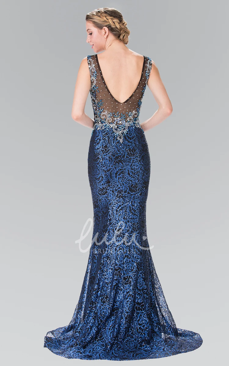 Sequin Lace Sheath Sleeveless Maxi Prom Dress