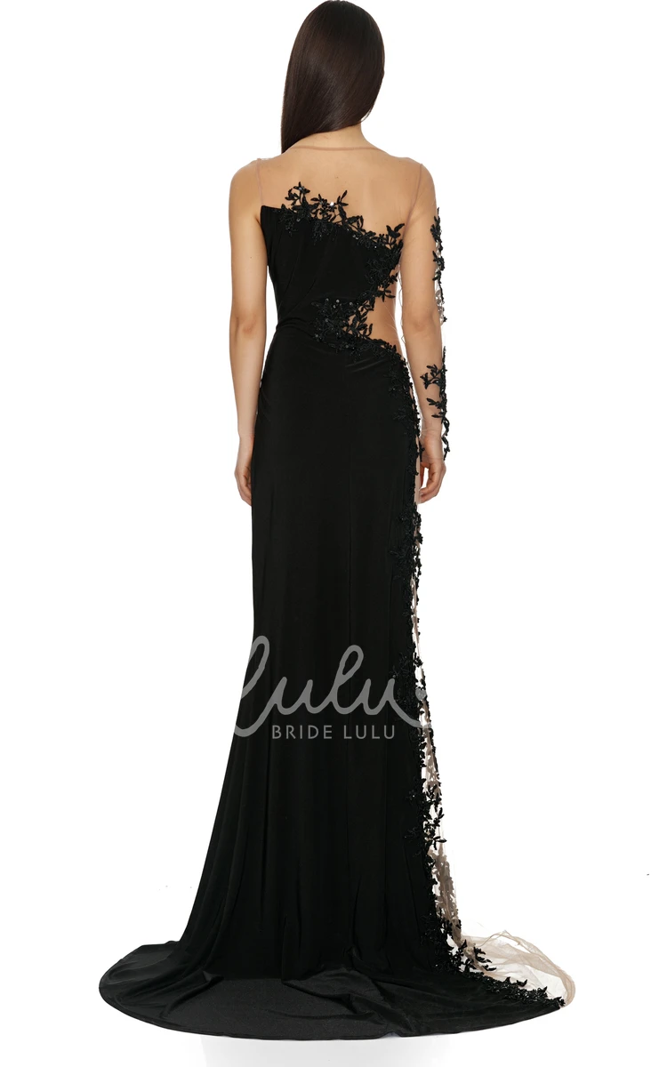 Long Sleeve Jersey Sheath Prom Dress with Appliques Modern & Elegant
