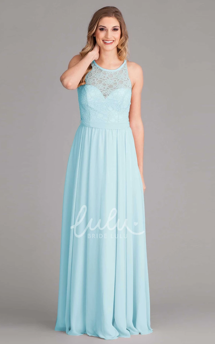 Chiffon Sleeveless Bridesmaid Dress Lace Scoop Neck Style