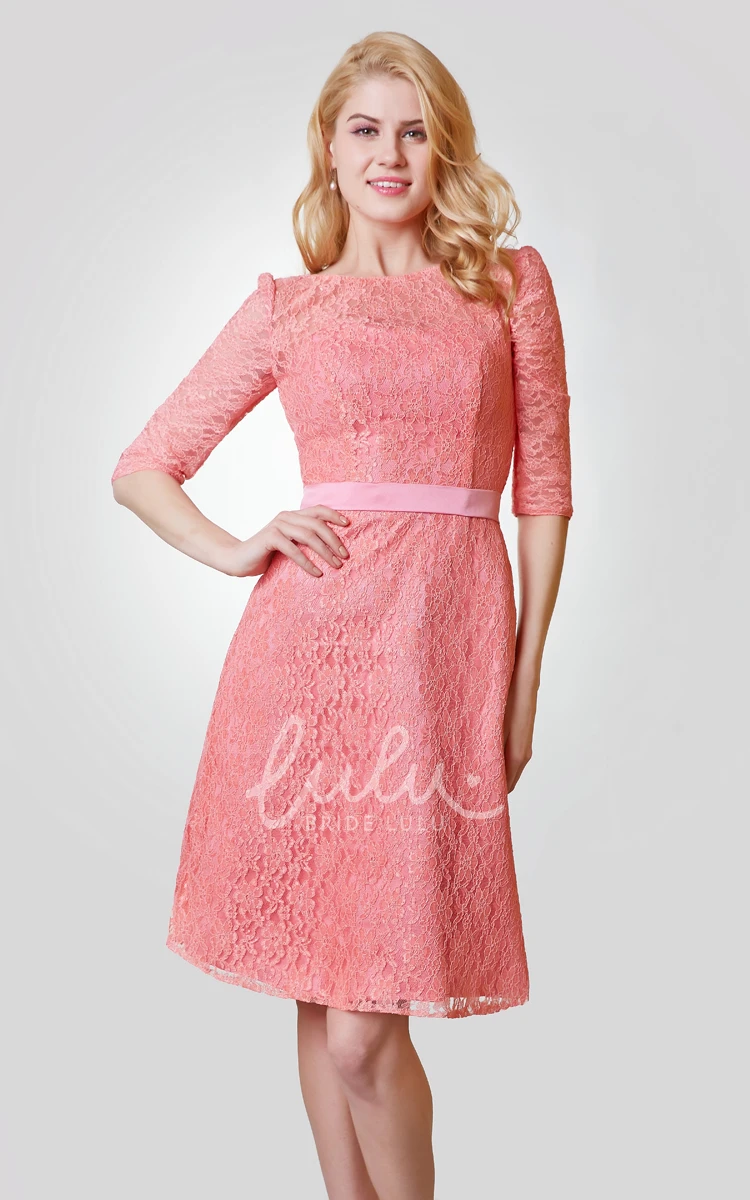 Knee Length Lace Bridesmaid Dress A-Line with Chic Bateau Neckline