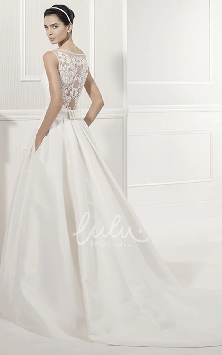 Taffeta Bridal Gown with Jewel Neck Lace Top and Bows