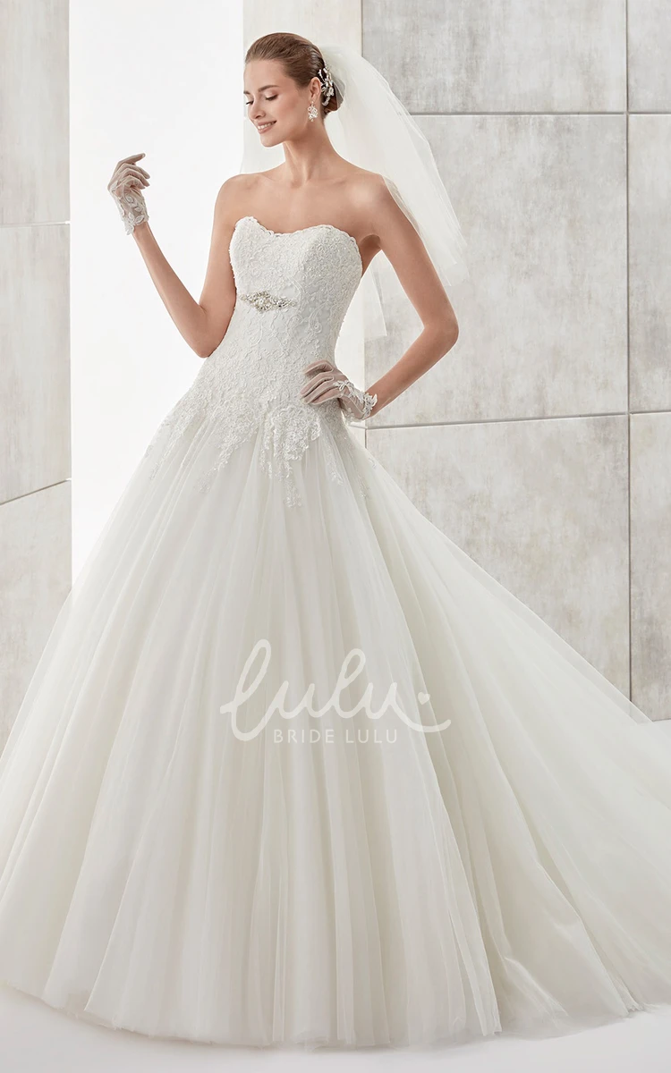 Lace A-line Wedding Dress with Strapless Bodice and Tulle Skirt