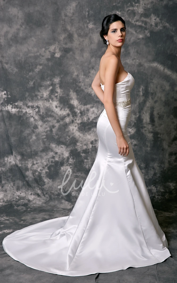 Satin Mermaid Wedding Dress with Sweetheart Sleeveless Neckline and Beaded Waist