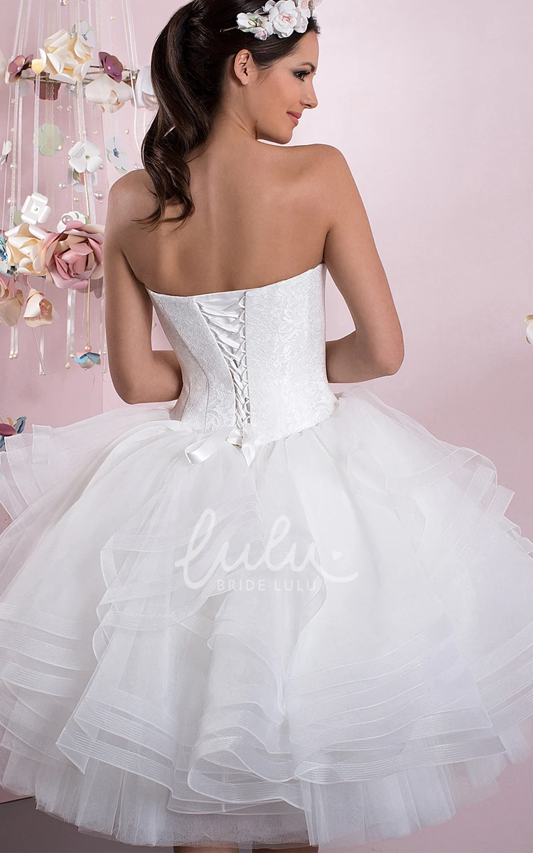 Sweetheart Knee-Length Tulle Wedding Dress with Beading and Lace-Up Casual Bridal Gown