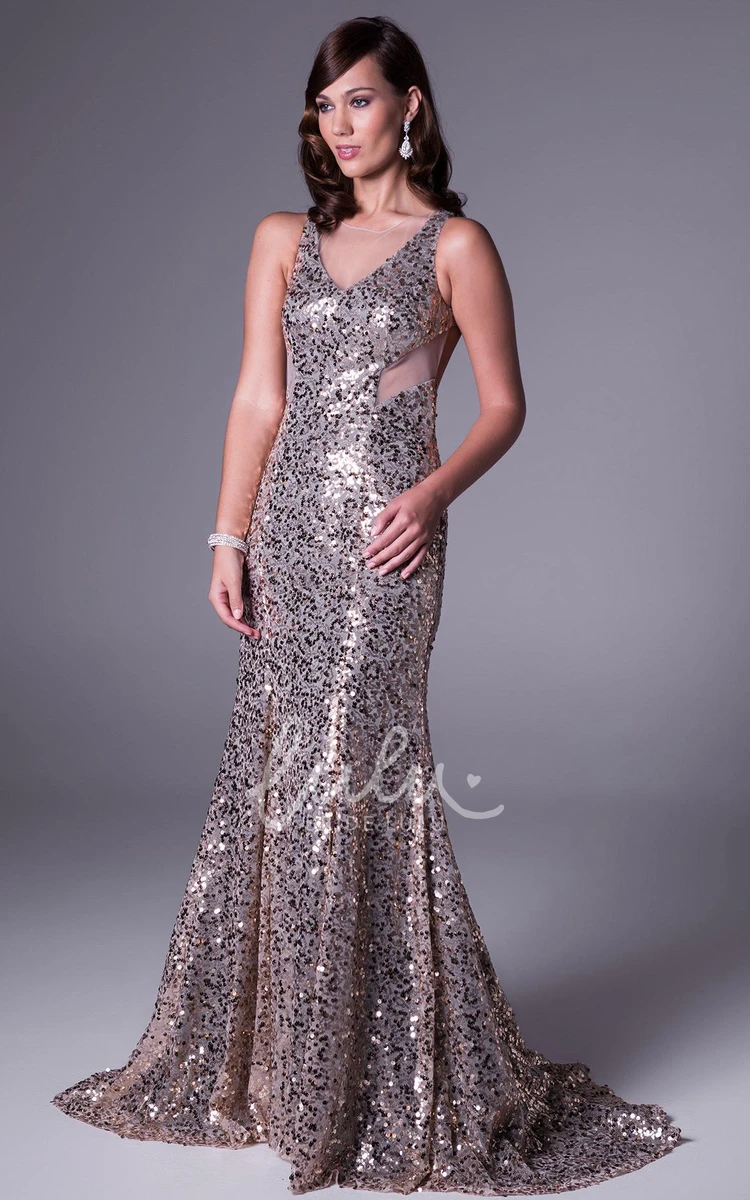 Sleeveless Sheath Prom Dress with Sequins Elegant Floor-Length Style