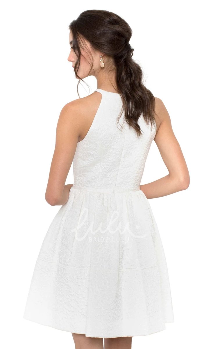 A-Line Maxi Little White Bridesmaid Dress with Jewel Neck and Zipper Back