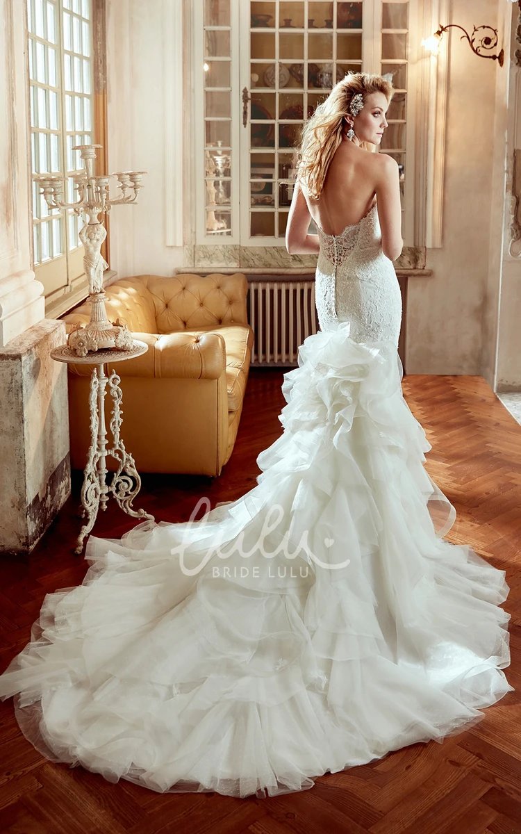 Ruffled Tulle Train Sweetheart Wedding Dress Romantic Bridal Gown