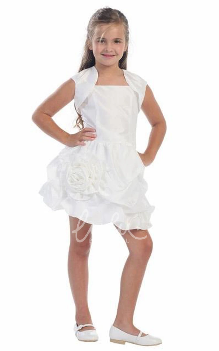 Floral Lace&Taffeta Short Bolero Flower Girl Dress with Pick Up Classy Bridesmaid Dress