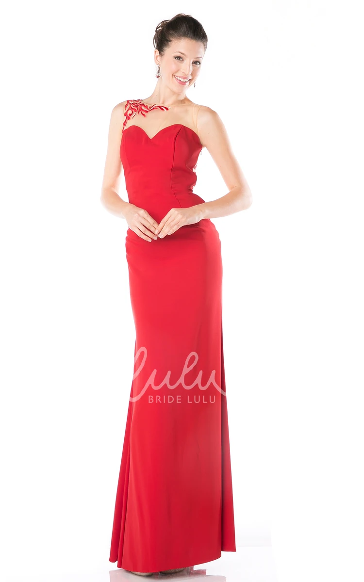 Ankle-Length Sheath Jersey Dress with Embroidery Sleeveless Formal Dress