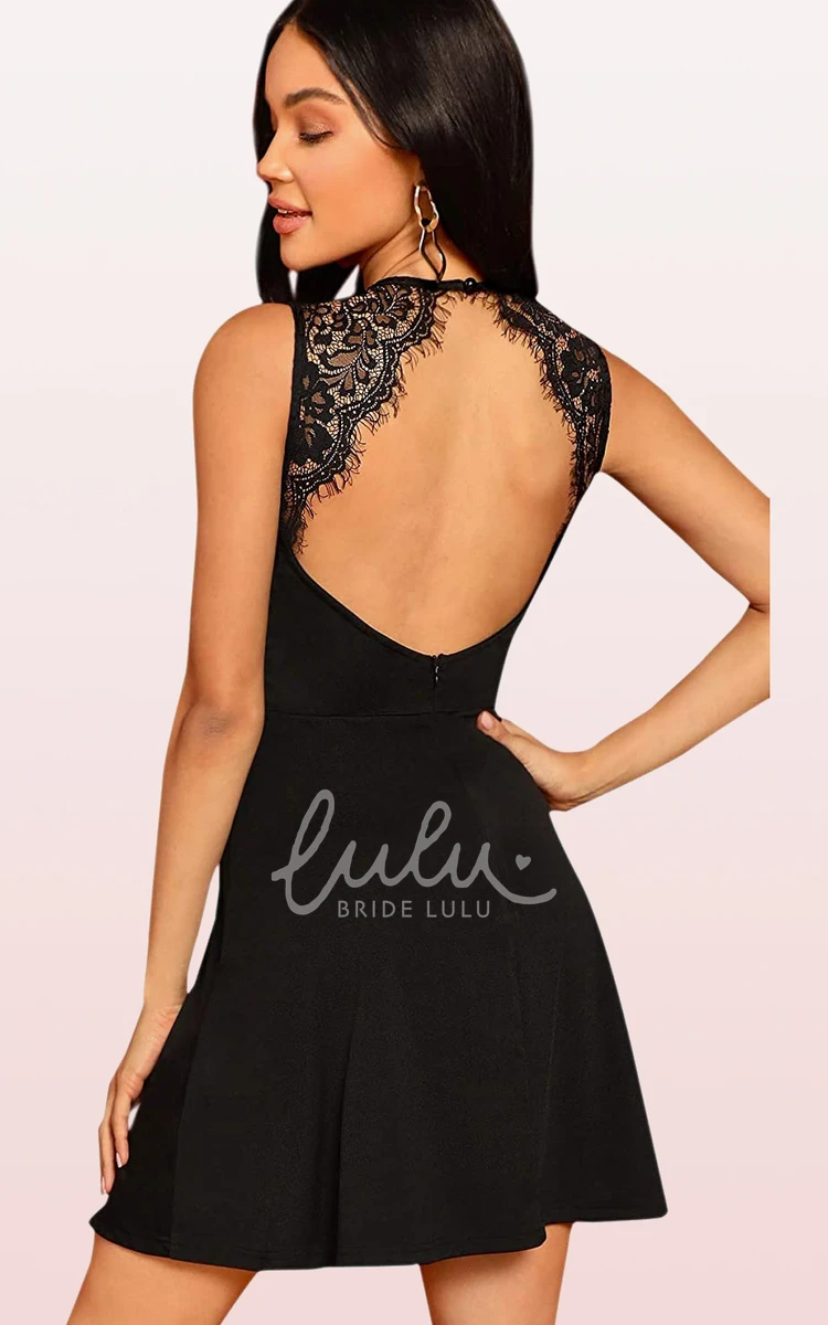 Sleeveless Chiffon Satin A-Line Cocktail Dress with Lace and Ruffles Sexy and Flirty