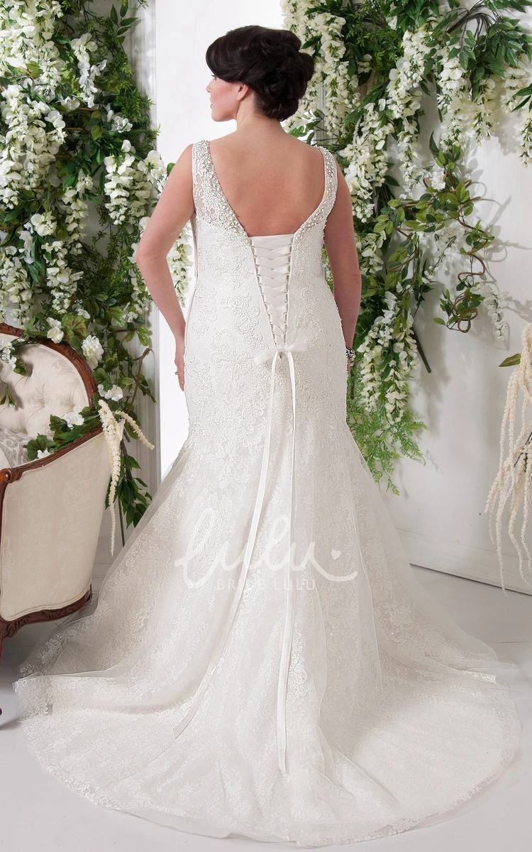 Mermaid Wedding Dress with Plunging Neckline Beading and Sleeveless Design