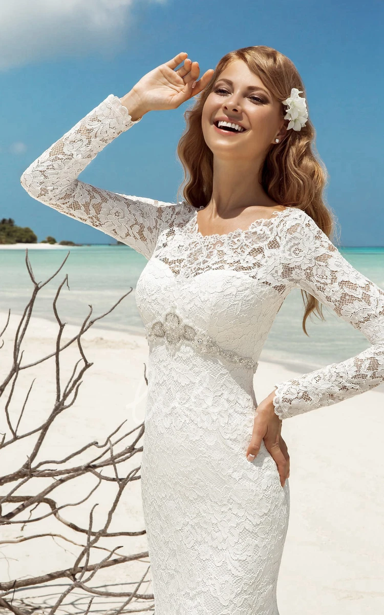 Lace Mermaid Wedding Dress with Keyhole and Beading Elegant Bridal Gown