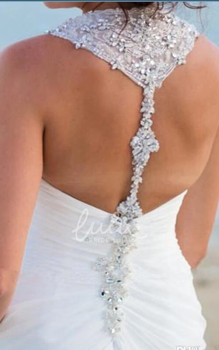 Chiffon V-neck Open Back Wedding Dress with Straps