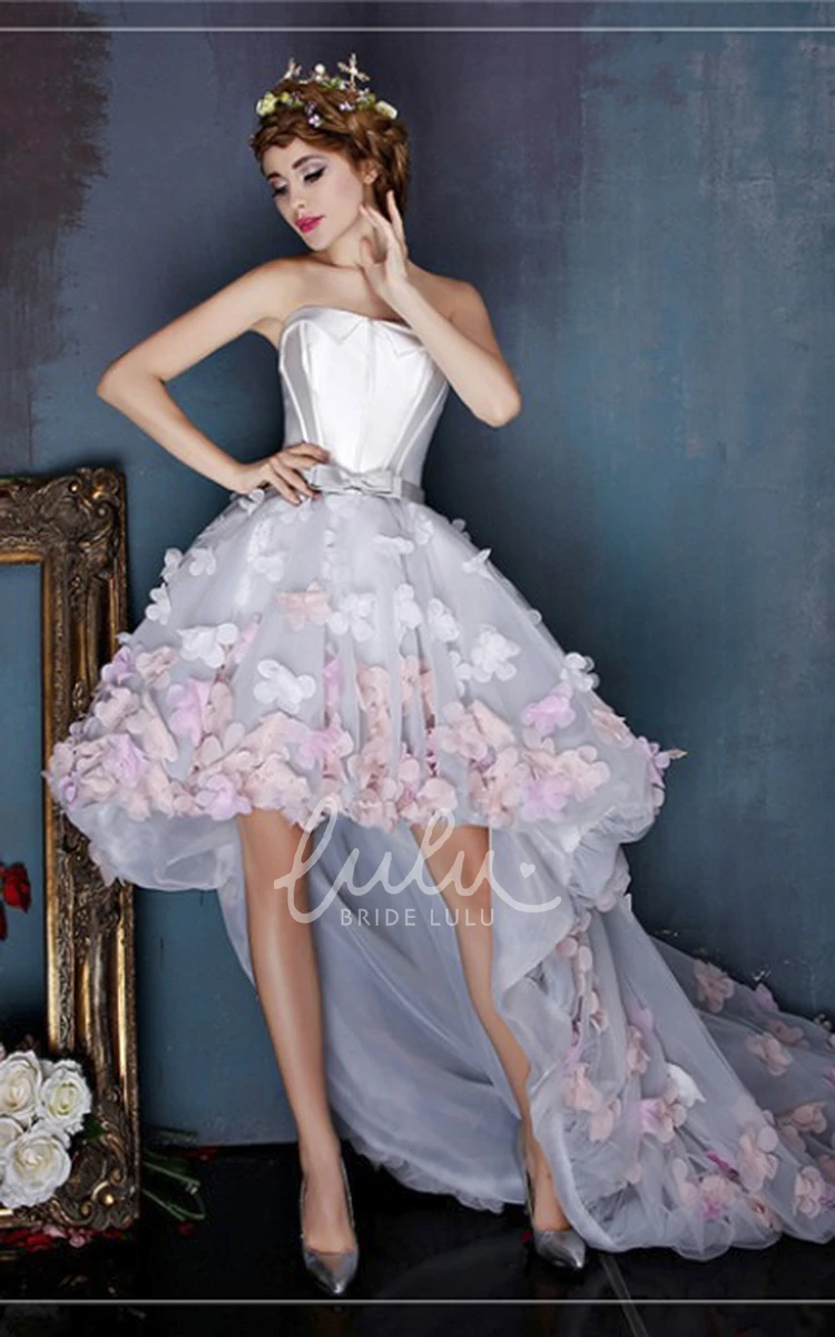 High-low 3D Floral Appliqued Sleeveless Formal Dress with Open Back and Bow