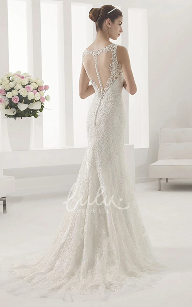 Mermaid Bridal Gown with Allover Lace Illusion Bateau Neck Wedding Dress