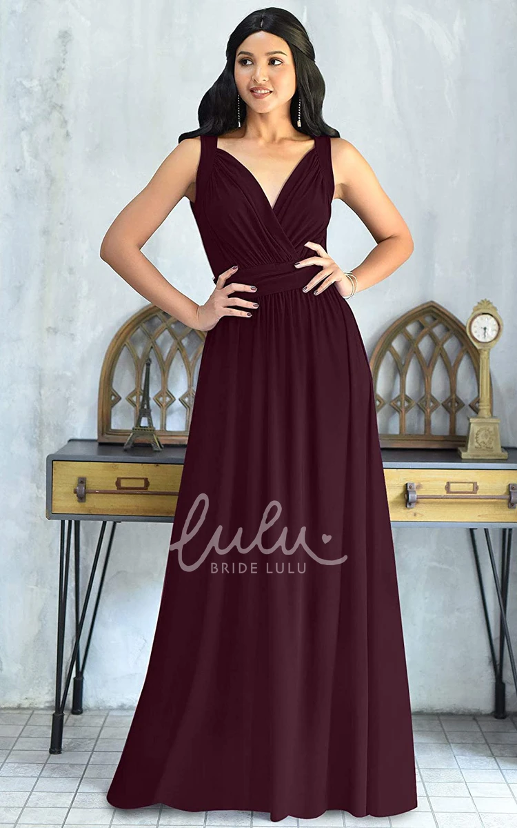 Sleeveless V-neck Chiffon A-line Bridesmaid Dress with Ruching Sexy