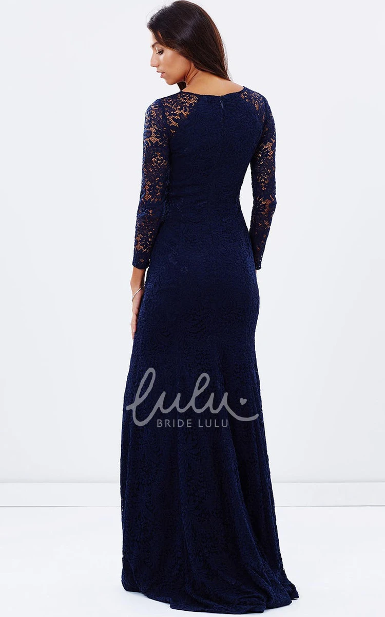 Lace Long Sleeve Jewel Neck Split-Front Bridesmaid Dress