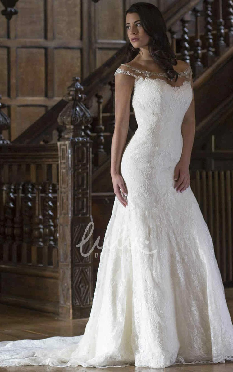 Appliqued Lace A-Line Wedding Dress with Beading Floor-Length and Scoop Neck