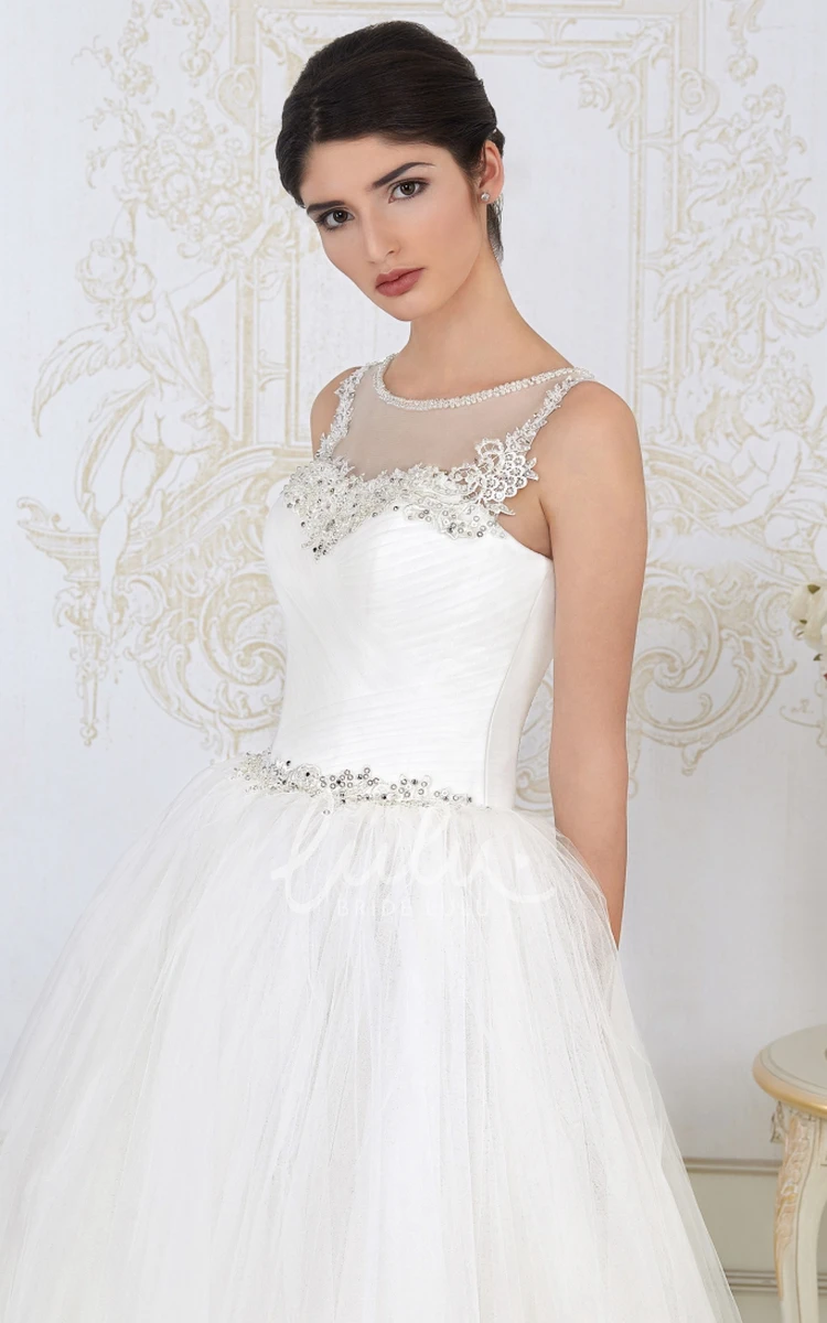 Criss Cross Beaded Sleeveless Scoop-Neck Tulle Ball Gown Wedding Dress