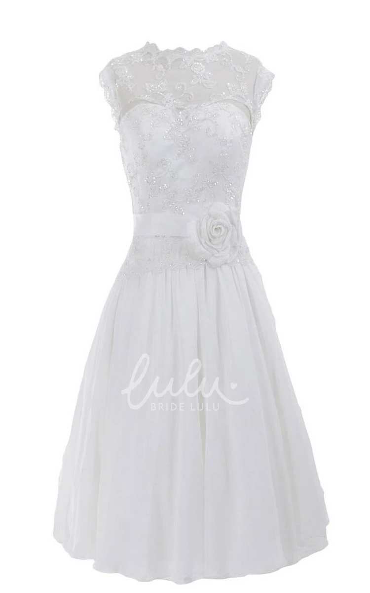 Knee-Length Sleeveless Chiffon Dress with High Neck and Beaded Appliques