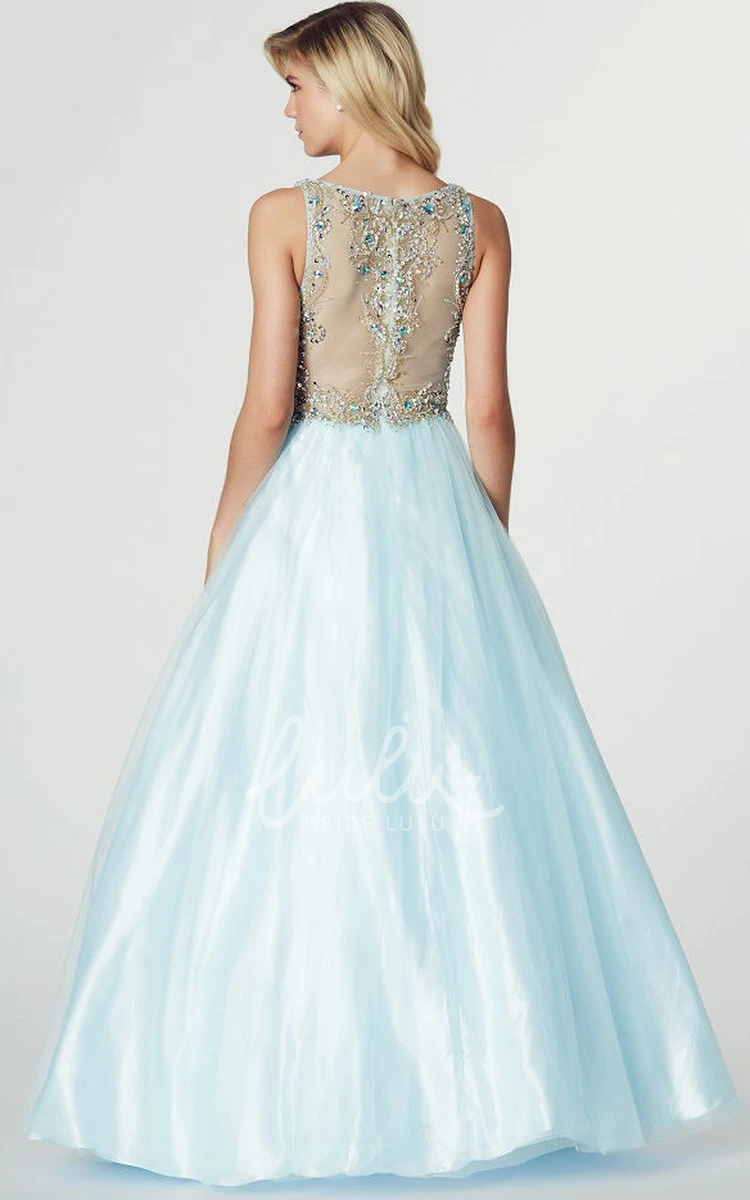 V-Neck Sleeveless Ruched A-Line Tulle Prom Dress