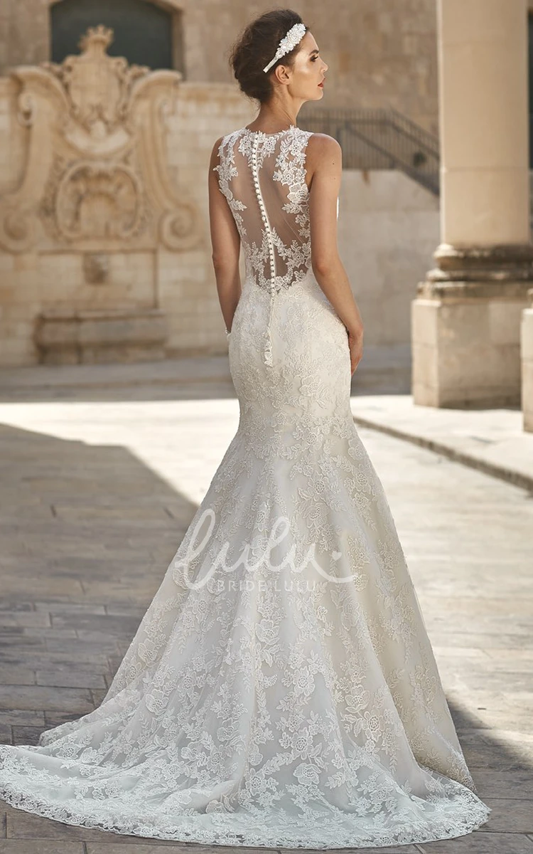 Mermaid Lace Scoop-Neck Wedding Dress Sleeveless Floor-Length