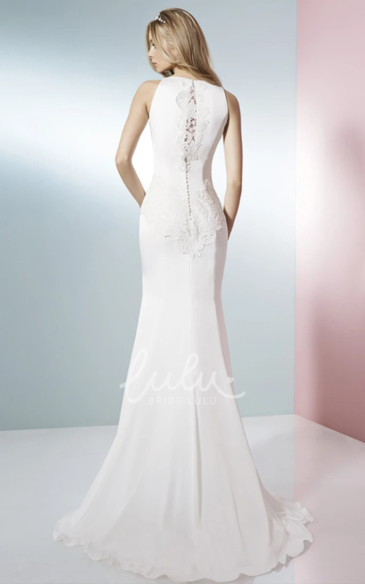 Chiffon Wedding Dress with Sweep Train Appliqued Scoop Neckline