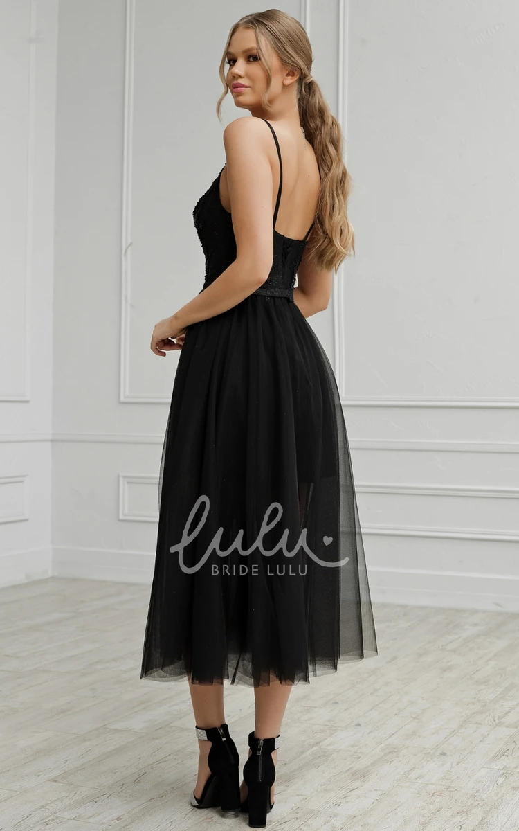 Plunging Neckline Sheath Tulle Sexy Evening Dress with Front Split