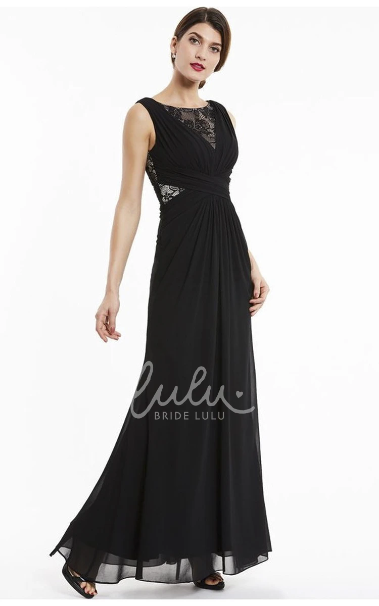 Elegant A-line Chiffon Gown with Lace Applique Top Sleeveless Bateau Neckline