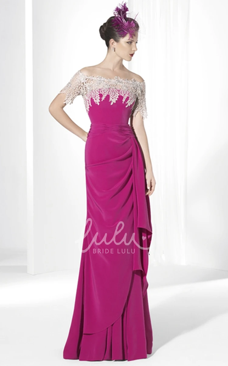 Maxi Jersey Prom Dress with Off-The-Shoulder and Side-Draped Flowy Prom Dress 2024