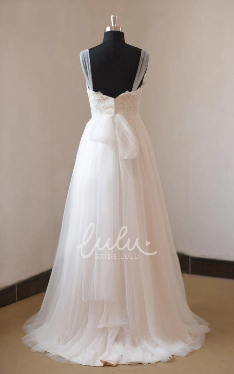 Modest Elegant A-Line Boho Lace Wedding Dress Romantic Airy Chiffon Tulle Bridal Gown with Appliques