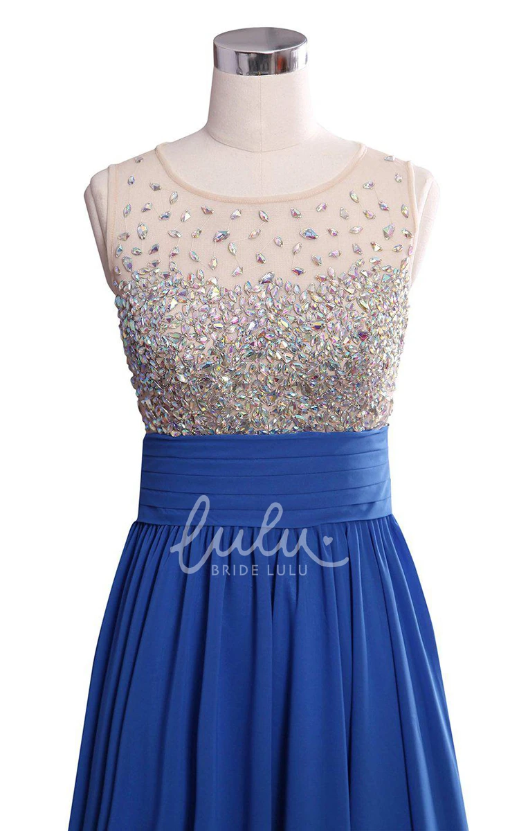 Rhinestone Bodice A-line Formal Dress Sleeveless and Modern