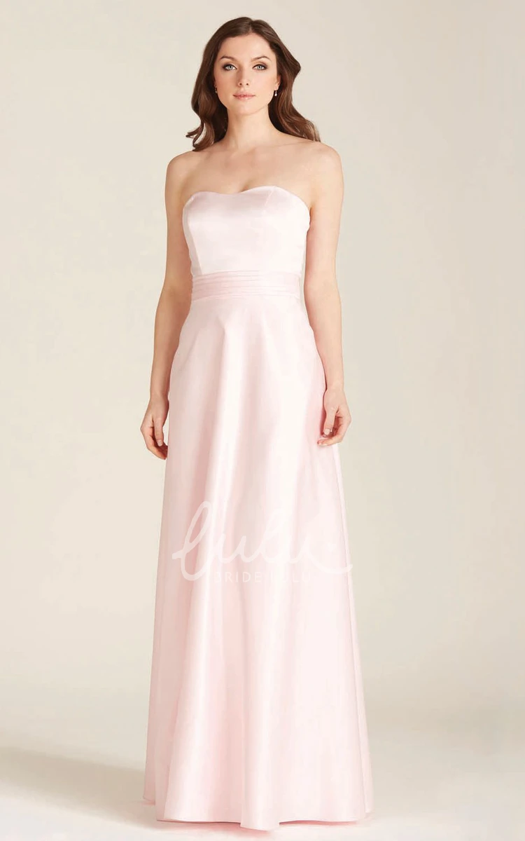 Satin Strapless Lace-Up Bridesmaid Dress Floor-Length