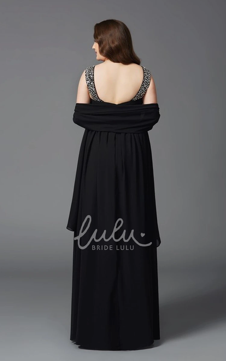 Scoop Chiffon Cape Low-V Back Elegant Dress