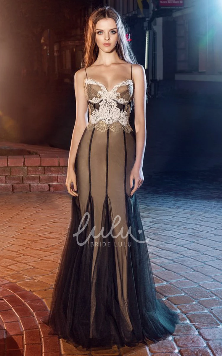 Spaghetti Strap Tulle Sheath Dress with Appliques for Prom or Formal