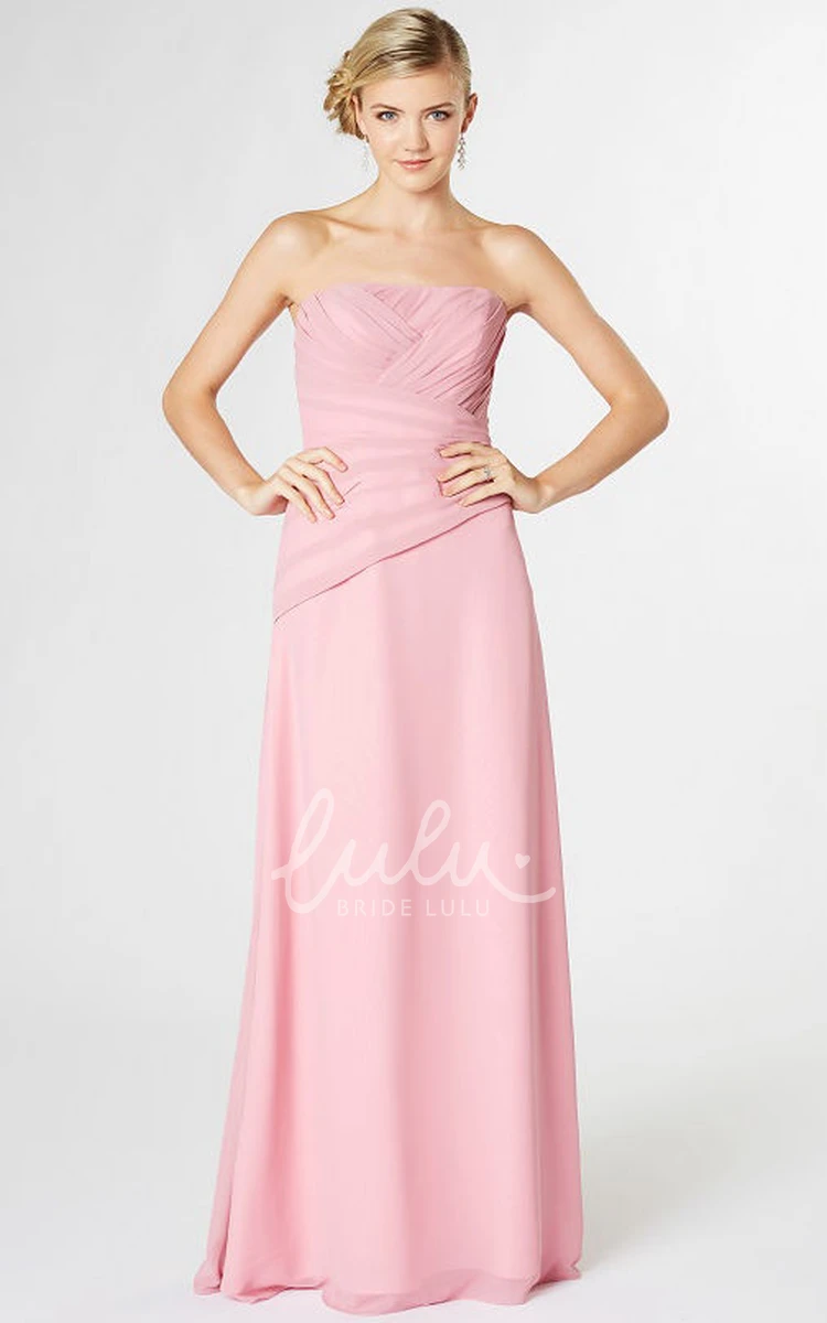 Ruched Strapless Chiffon Bridesmaid Dress with Lace-Up and Flowy Skirt