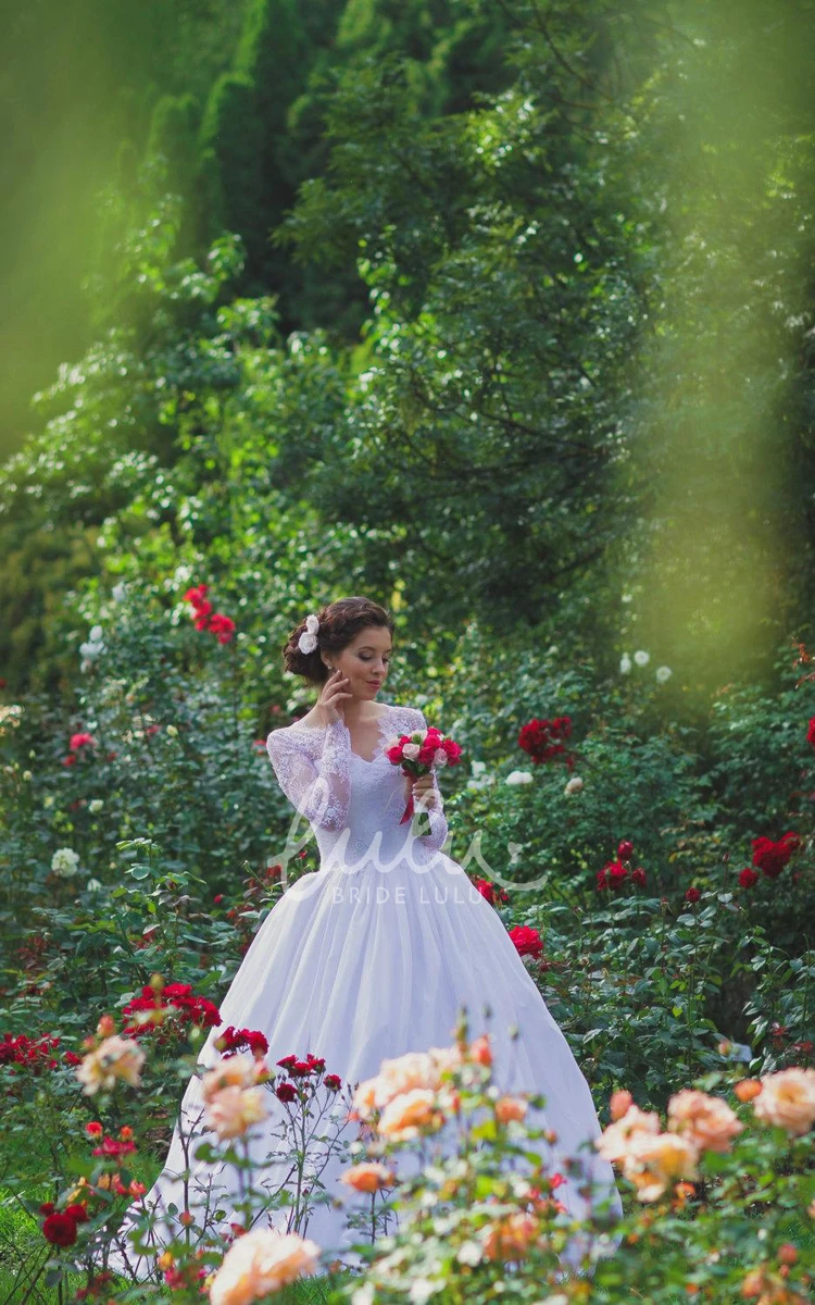 Tulle Wedding Dress with Vintage-Inspired Lace Corset and Long Sleeves