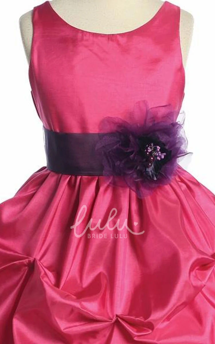 Tea-Length Taffeta Floral Pick-Up Dress for Flower Girls