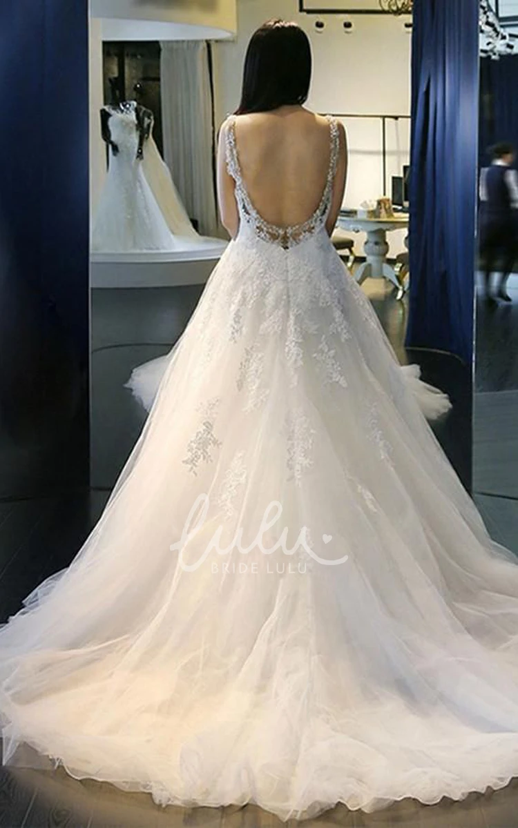 Sweetheart Lace Ball Gown Deep-V Back Wedding Dress Classy Bridal Gown