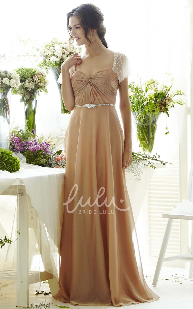 Sweetheart Cap Sleeve Chiffon Maxi Prom Dress with Criss-Cross Elegant Women's Dress